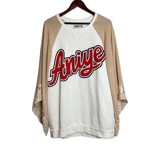 ANIYE BY size Small Sweatshirt Sweater Oversized White Red Lace Sleeve ITALY